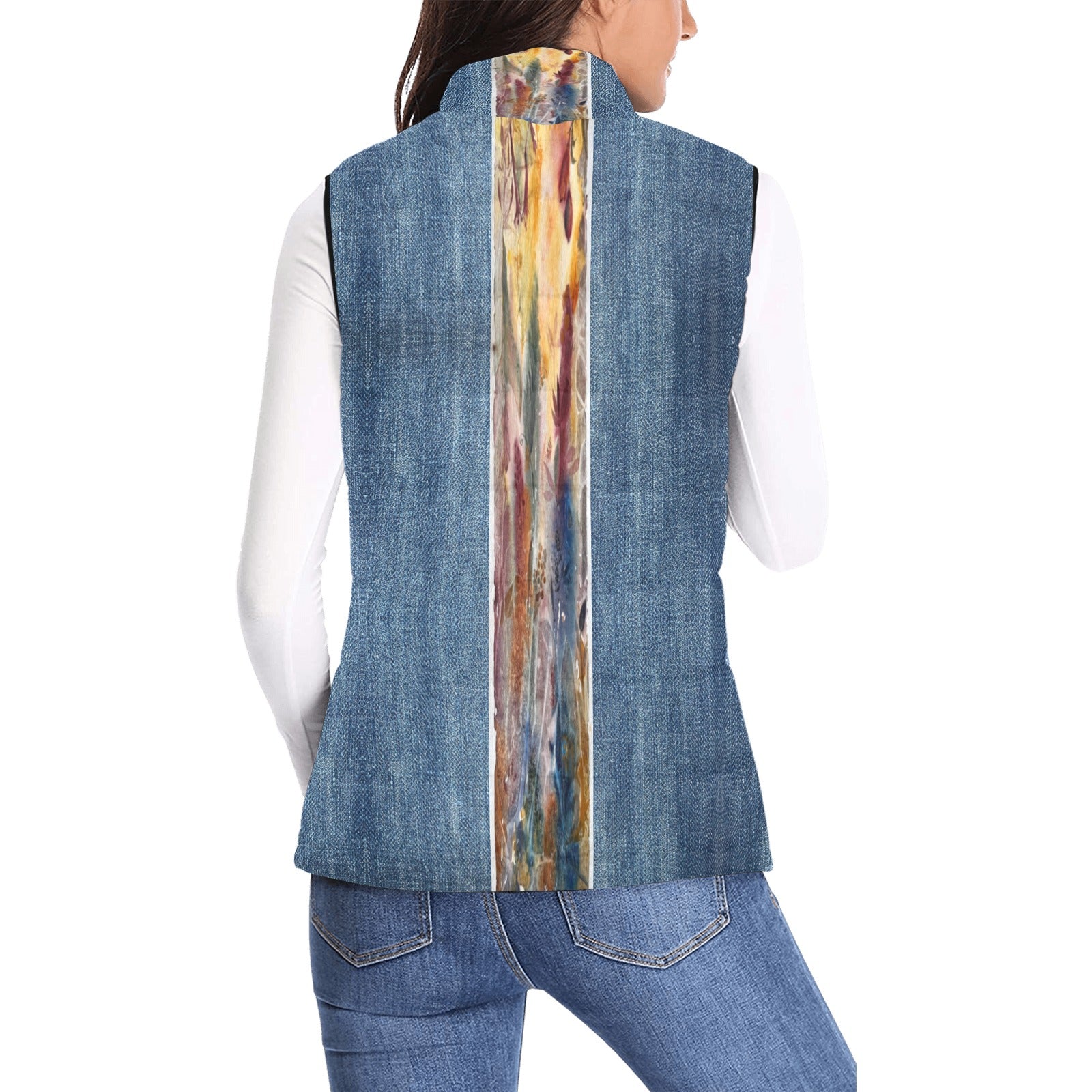 Denim Brown Abstract Women's Padded Vest - Lana Art Sweden