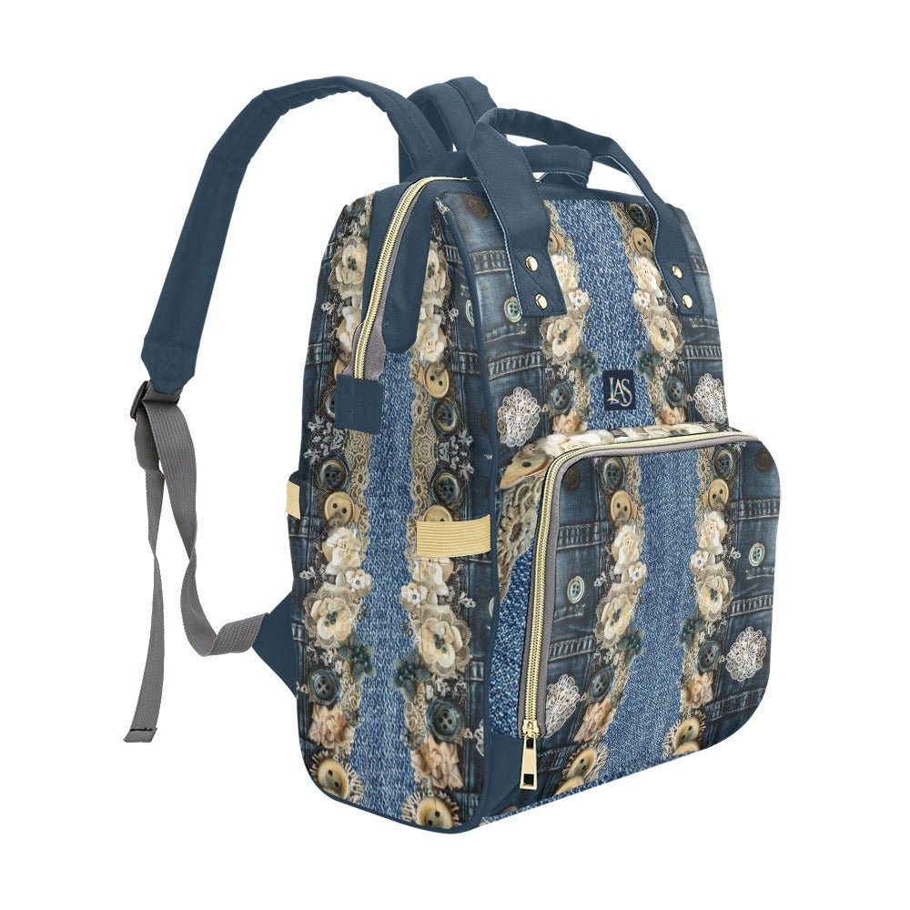Denim Lace Ocean Multi - Function Diaper Backpack/Diaper Bag - Lana Art Sweden