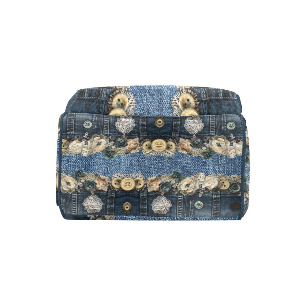 Denim Lace Ocean Multi - Function Diaper Backpack/Diaper Bag - Lana Art Sweden