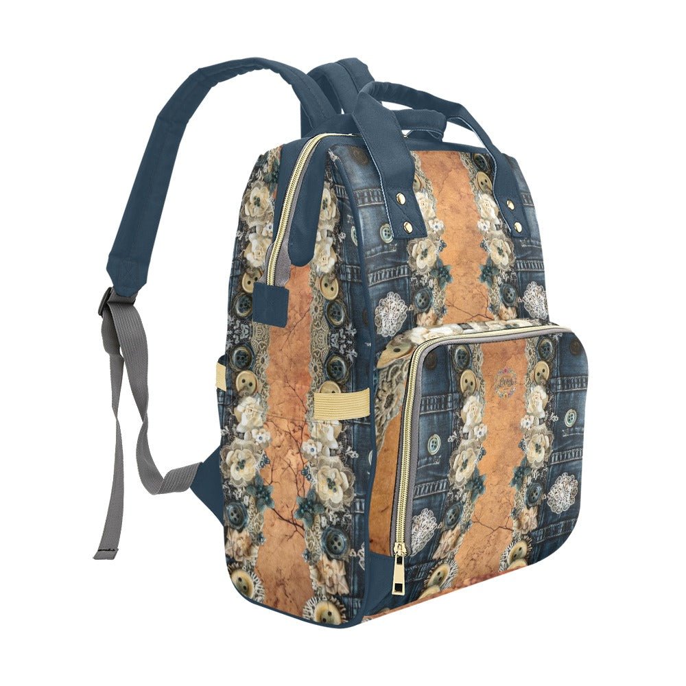 Denim Lace Venice Multi - Function Diaper Backpack/Diaper Bag - Lana Art Sweden
