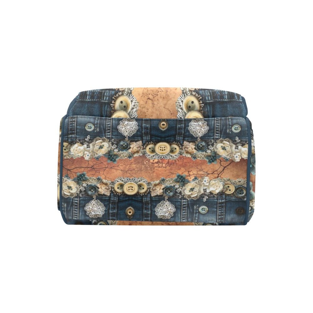 Denim Lace Venice Multi - Function Diaper Backpack/Diaper Bag - Lana Art Sweden