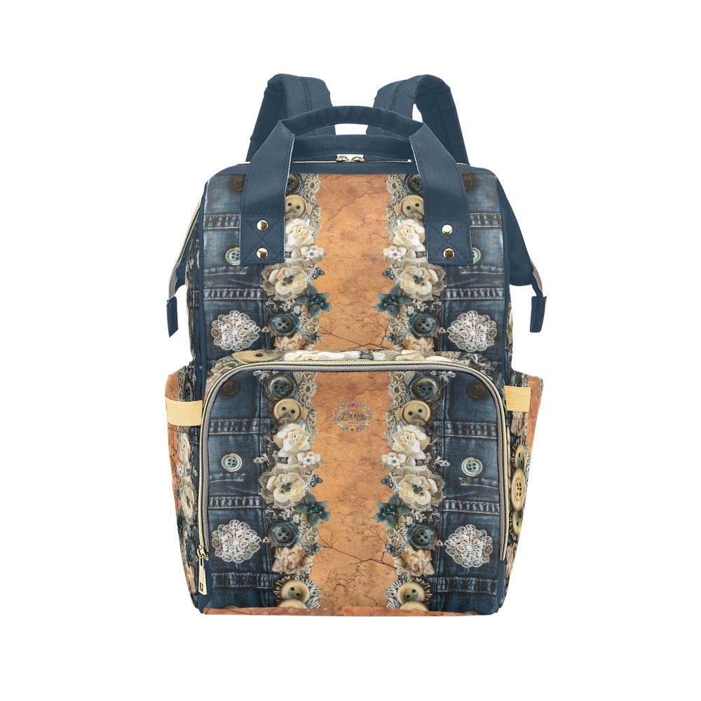Denim Lace Venice Multi - Function Diaper Backpack/Diaper Bag - Lana Art Sweden