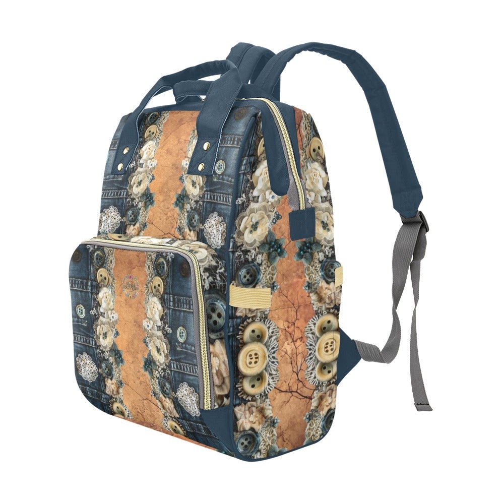 Denim Lace Venice Multi - Function Diaper Backpack/Diaper Bag - Lana Art Sweden