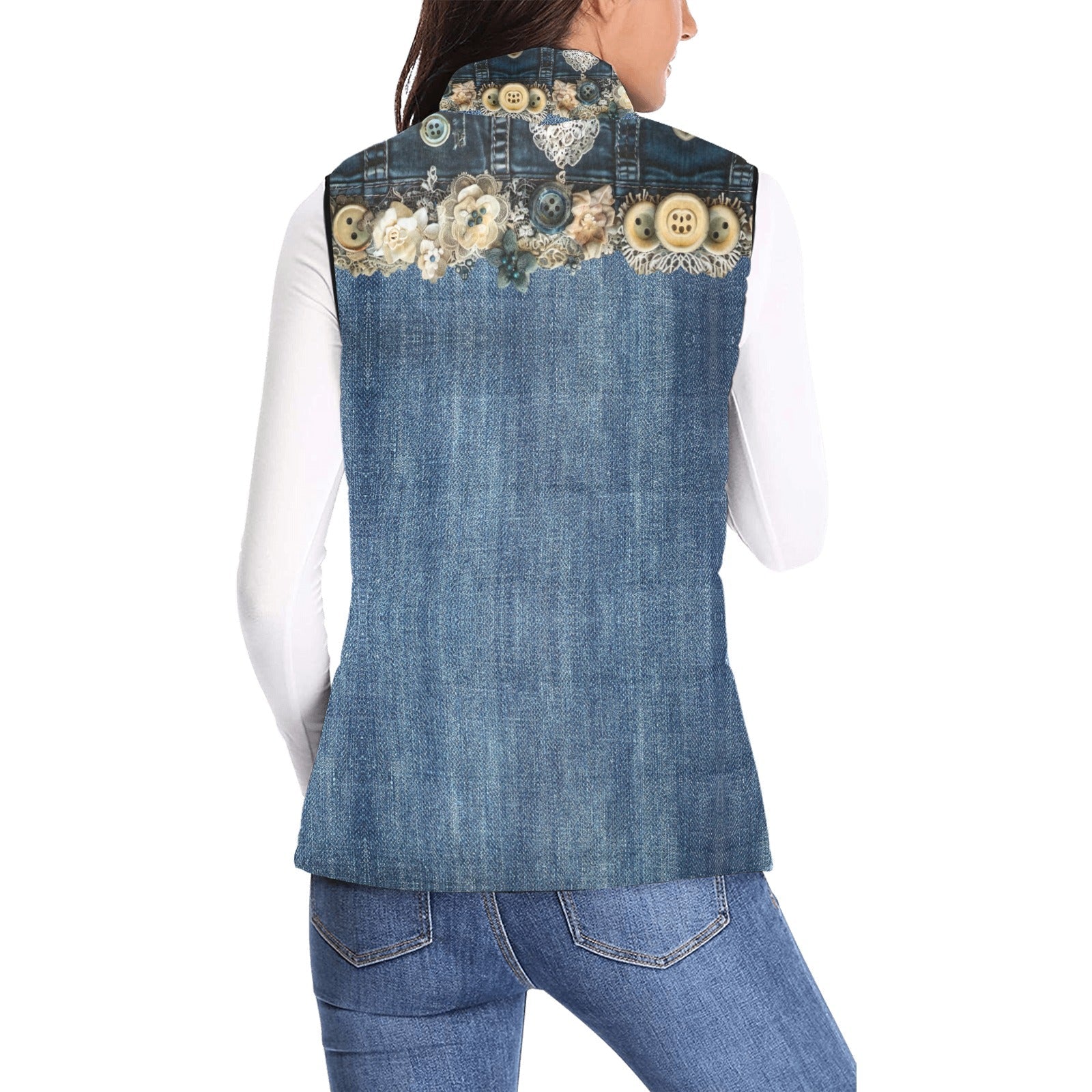 Denim Lace Women's Padded Vest - Lana Art Sweden