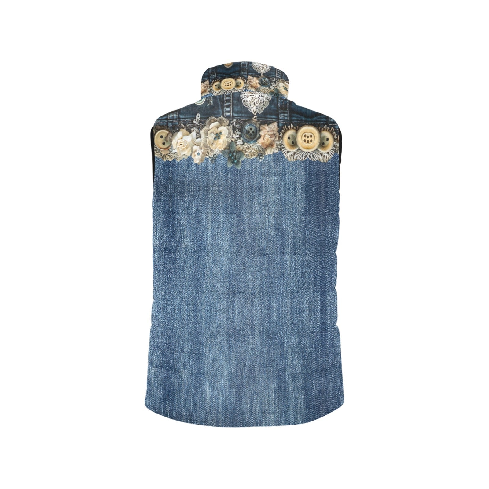 Denim Lace Women's Padded Vest - Lana Art Sweden