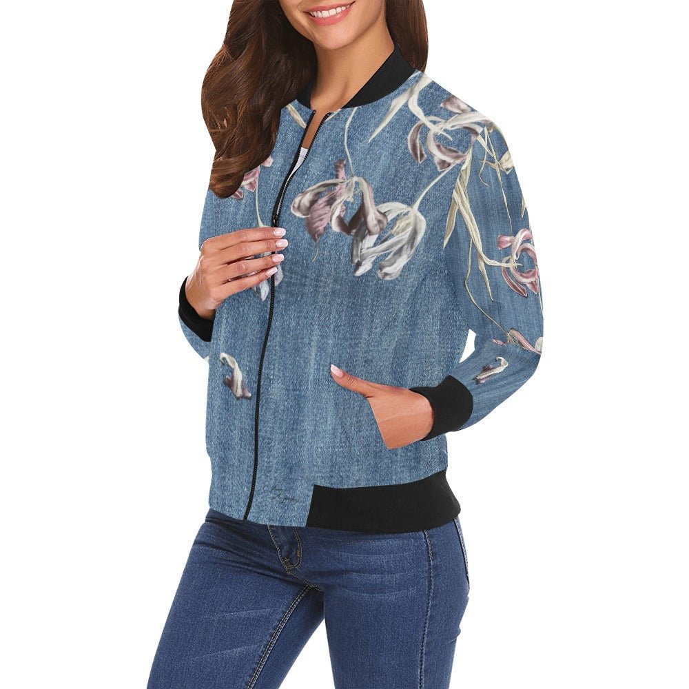 Denim Tulips Bomber Jacket for Women - Lana Art Sweden
