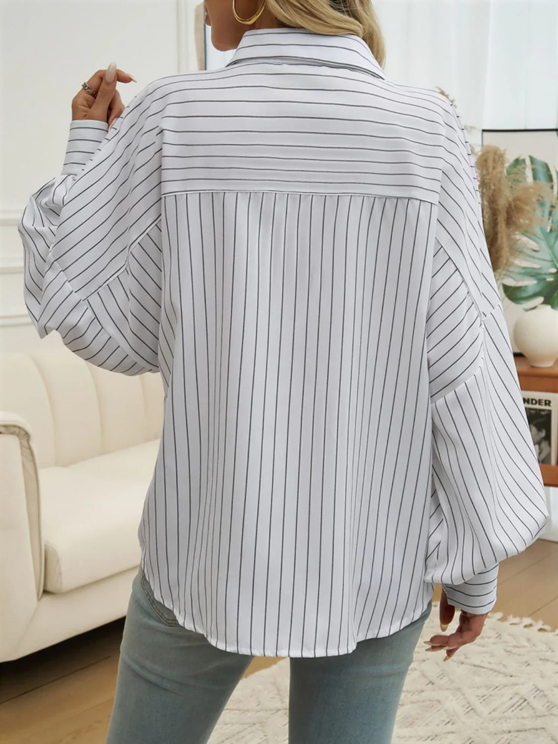 Devine Striped Collared Neck Long Sleeve Shirt - Lana Art Sweden