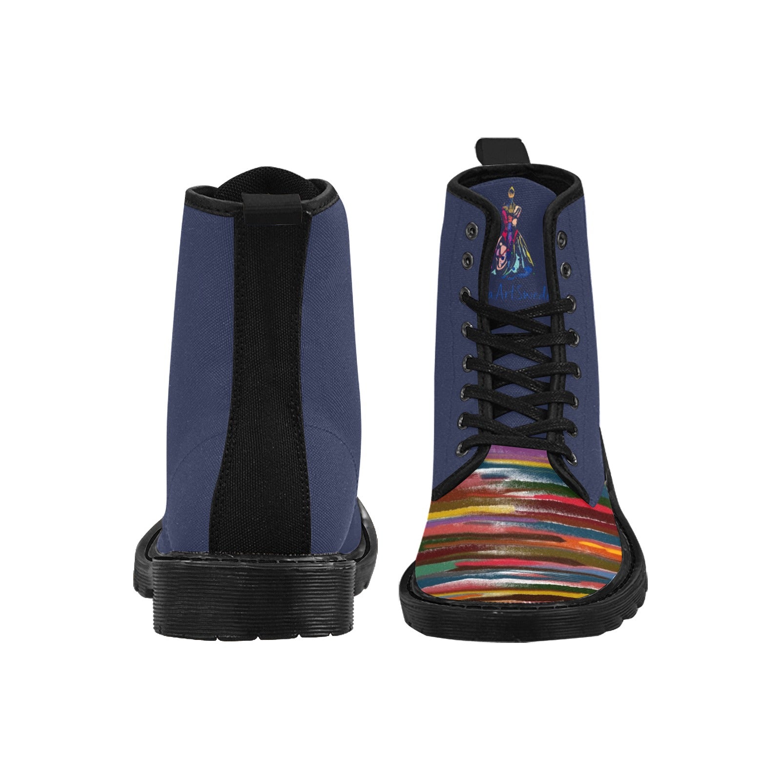 Power Stripes Deep Blue Custom Canvas Boots for Women