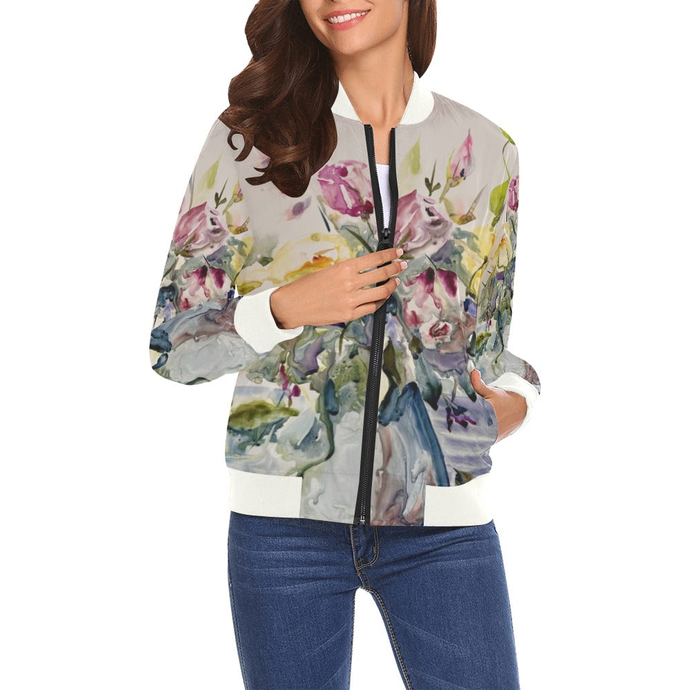 Bundle of Flowers All Over Print Bomber Jacket for Women