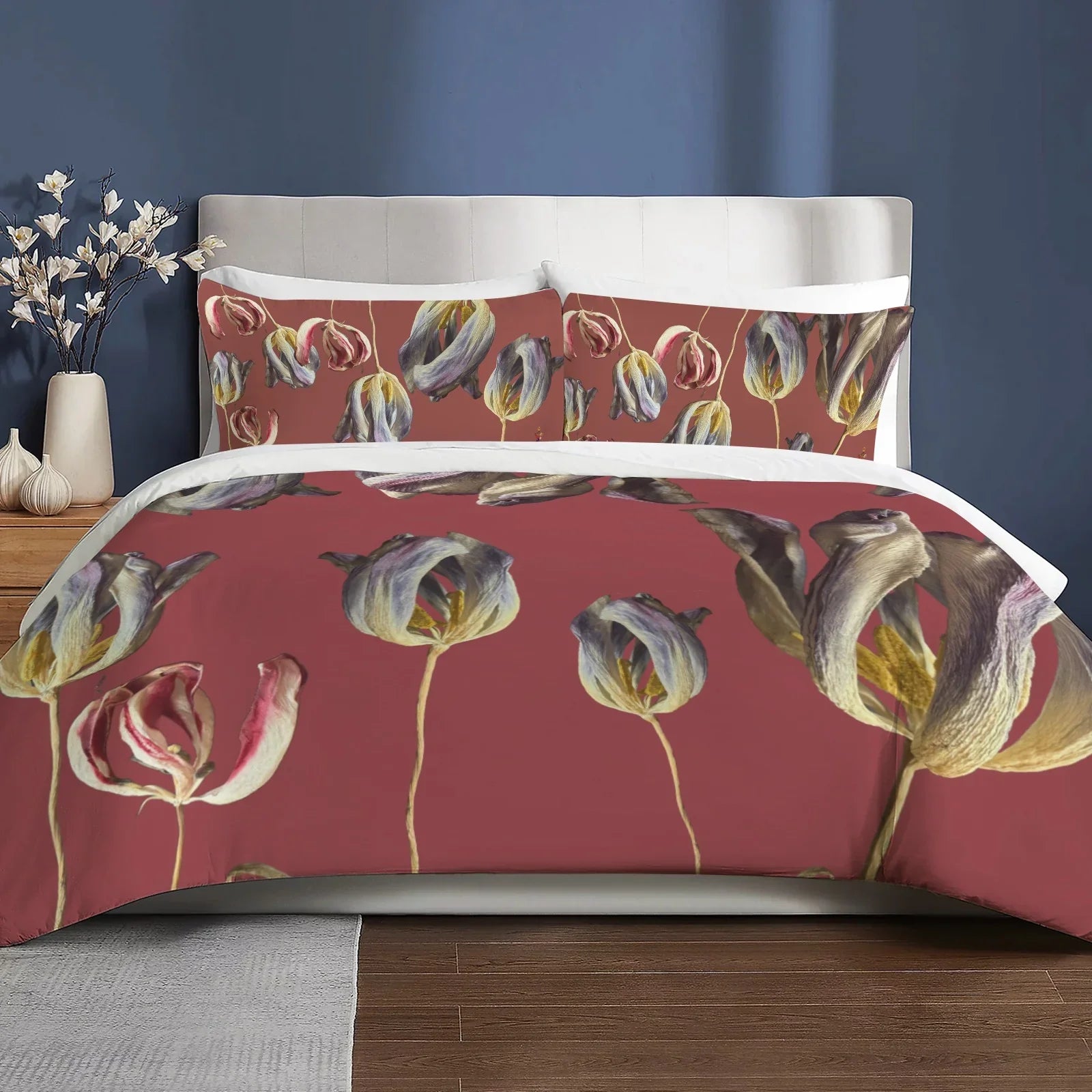 Tulip Field Red Earth 3-Piece Bedding Set 94x104inch