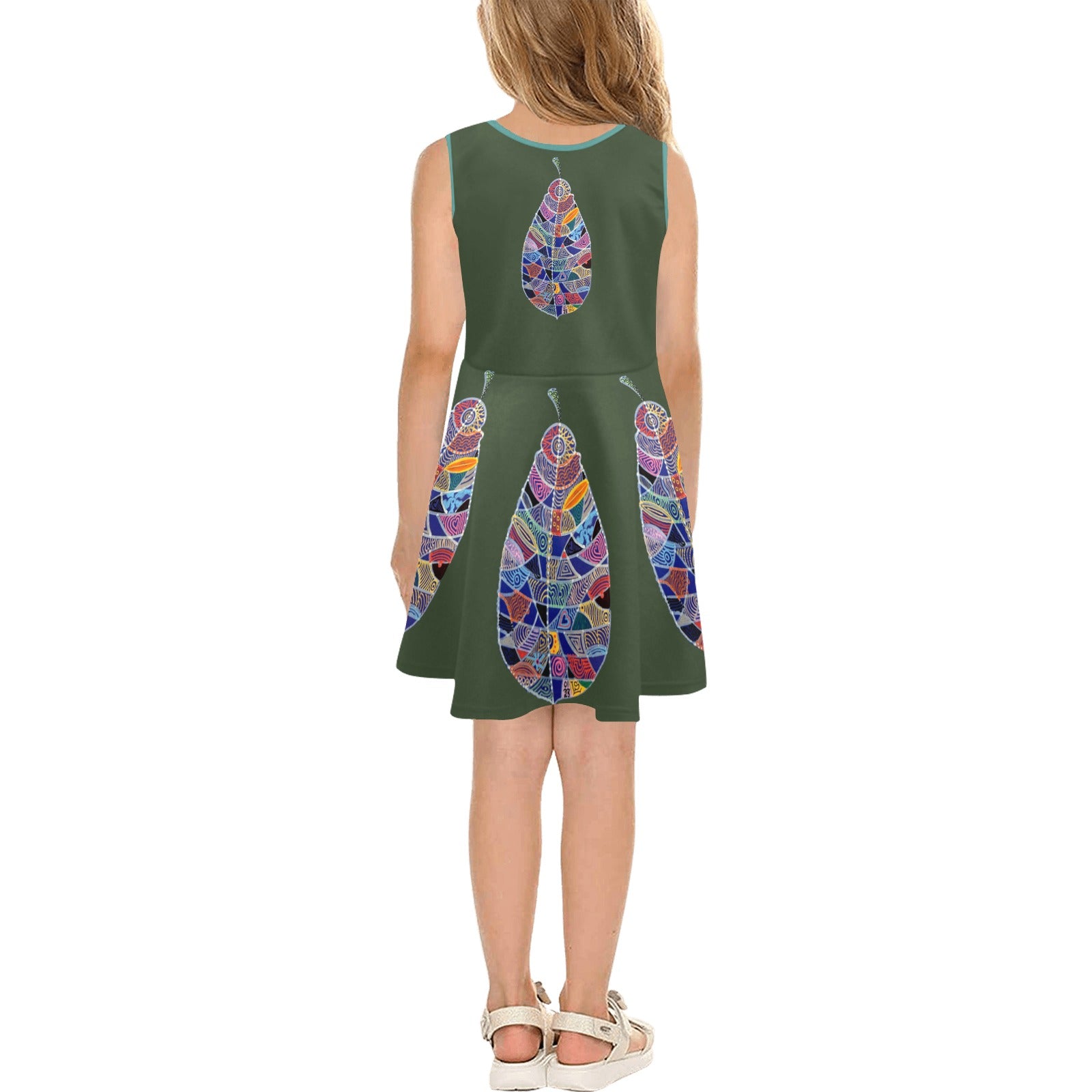Fantasy Leaf Green Girls' Sleeveless Sundress