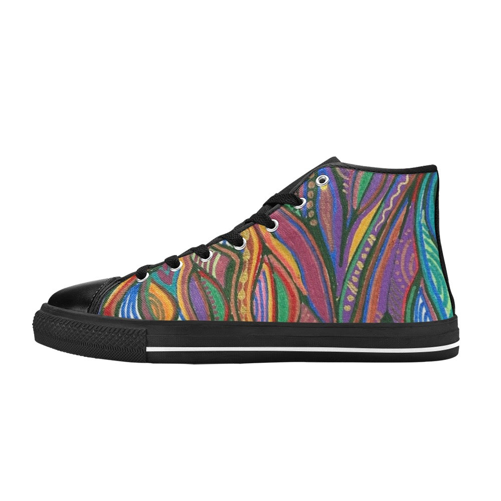 Lanterna High Top men's canvas shoe with colorful abstract pattern and black high ankle design