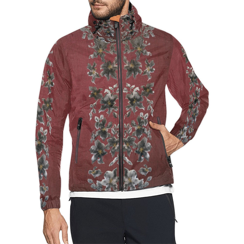 Burgundy Castle Flowers Unisex Windbreaker