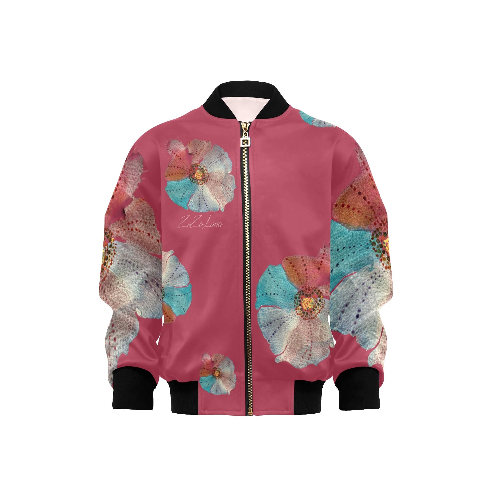Grand Fleur Rouge Kids' Bomber Jacket with Pockets (Model H40)