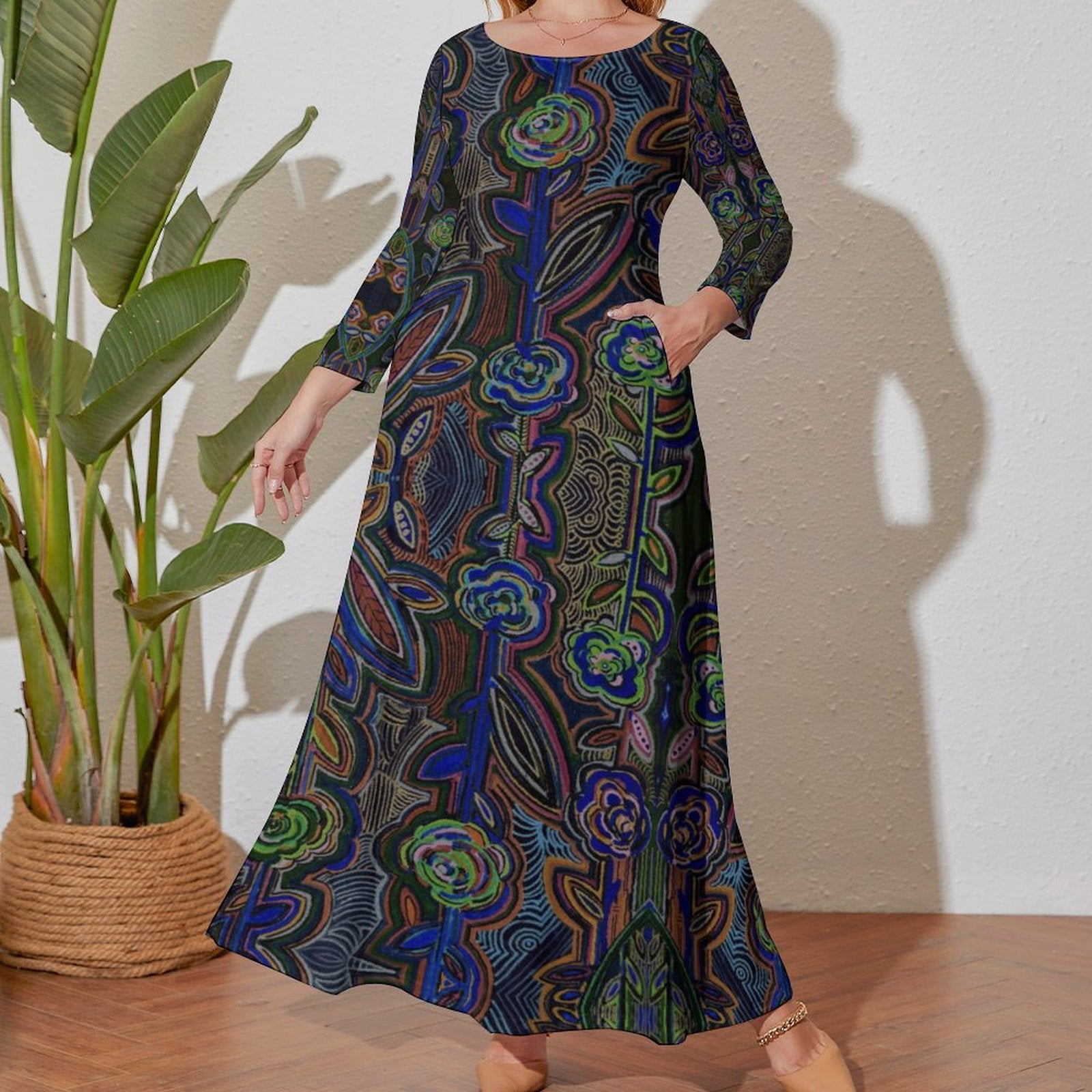 Fabled Flora Large Pattern Maxi Long sleeve dress