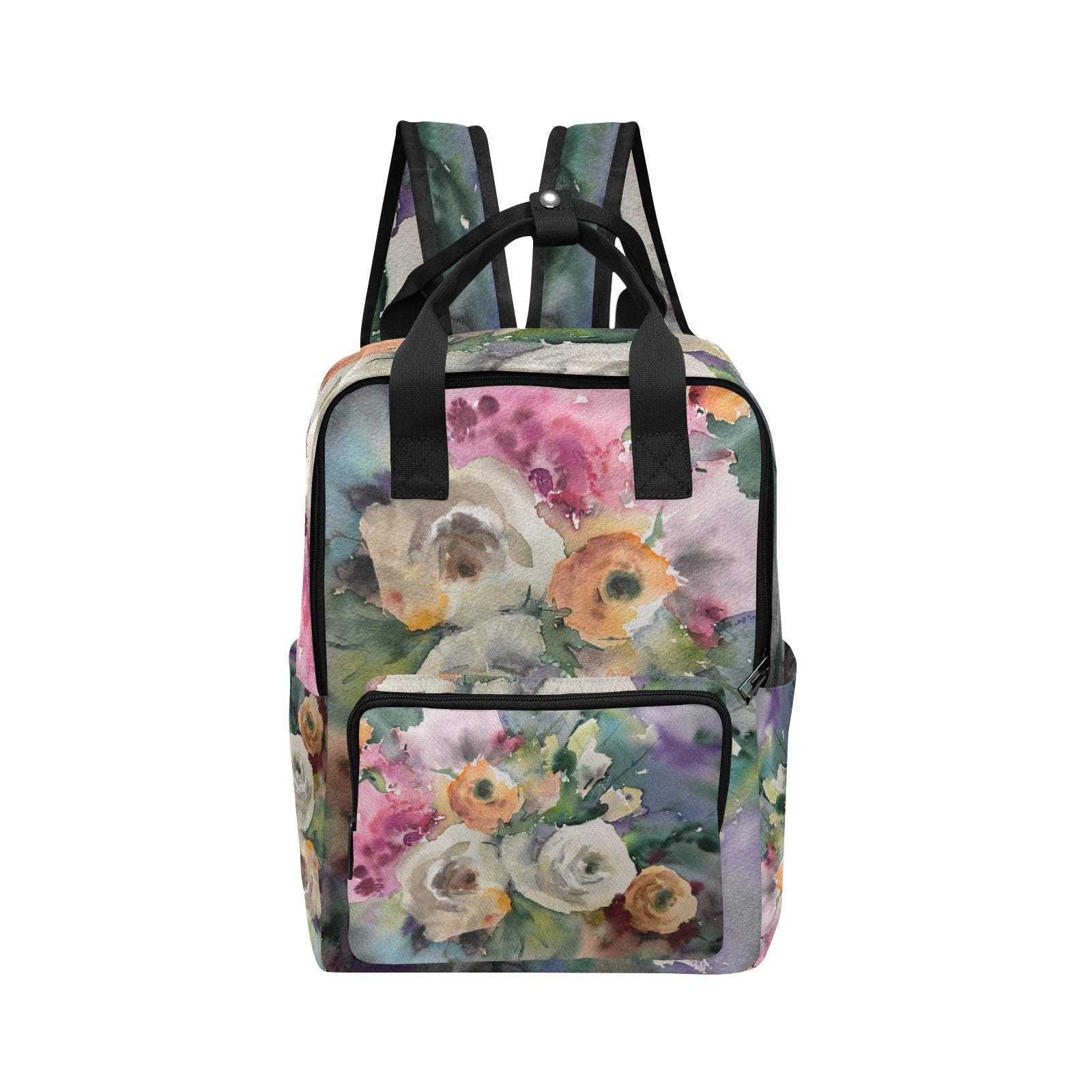 Floral patterned My Roses Twin Handle Backpack with padded shoulder straps and multiple pockets for daily use