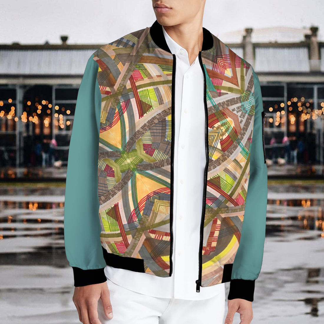 Brown Labyrinth Teal Diagonal Men's Bomber Jacket