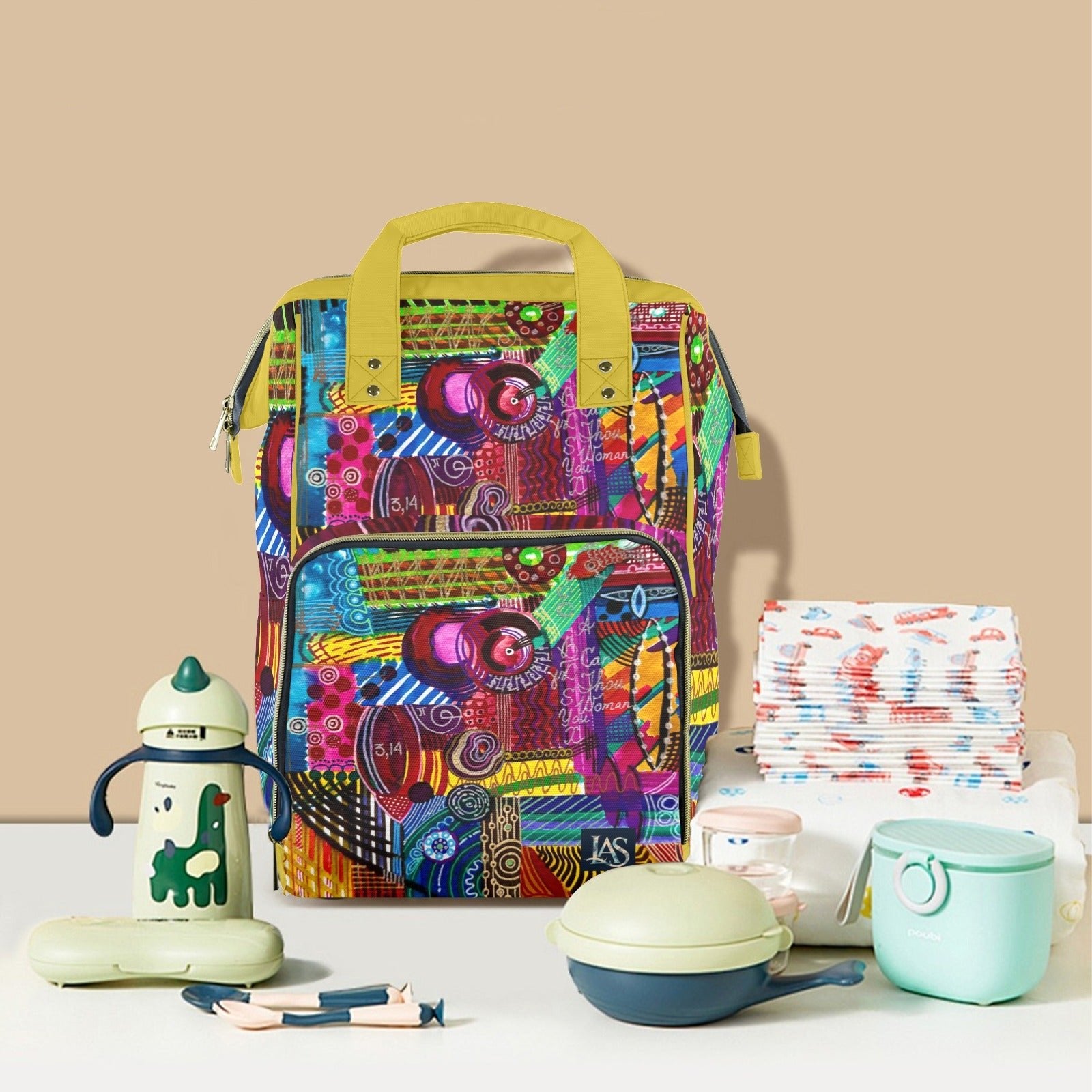 Energy Maps Mustard Multi - Function Travel Diaper Bag - Large - Lana Art Sweden
