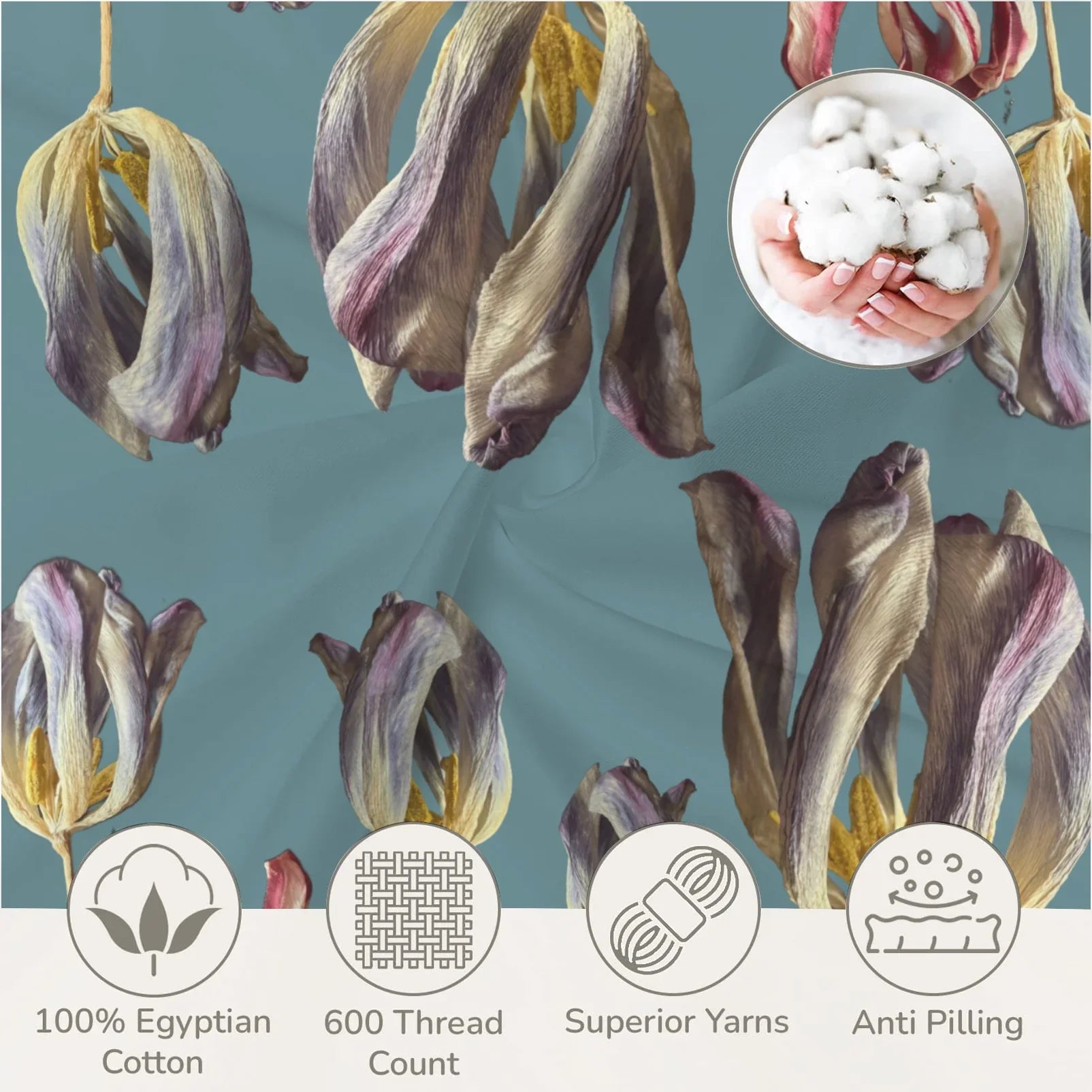 Tulip Field Teal 3-Piece Bedding Set 94x104inch