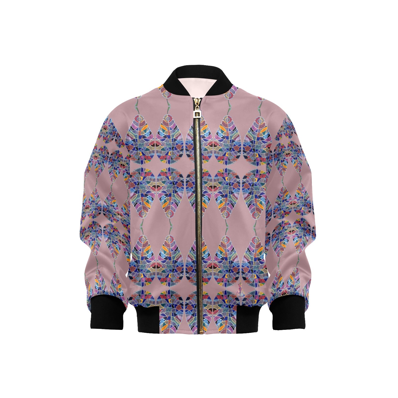 Fantasy Leaf Old Rose Kids' Bomber Jacket with Pockets (Model H40)