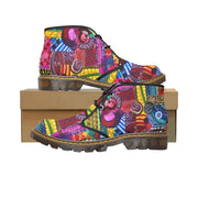 ColorMad men's colorful canvas mid-top boots with lace-up closure and durable rubber sole on a brown box