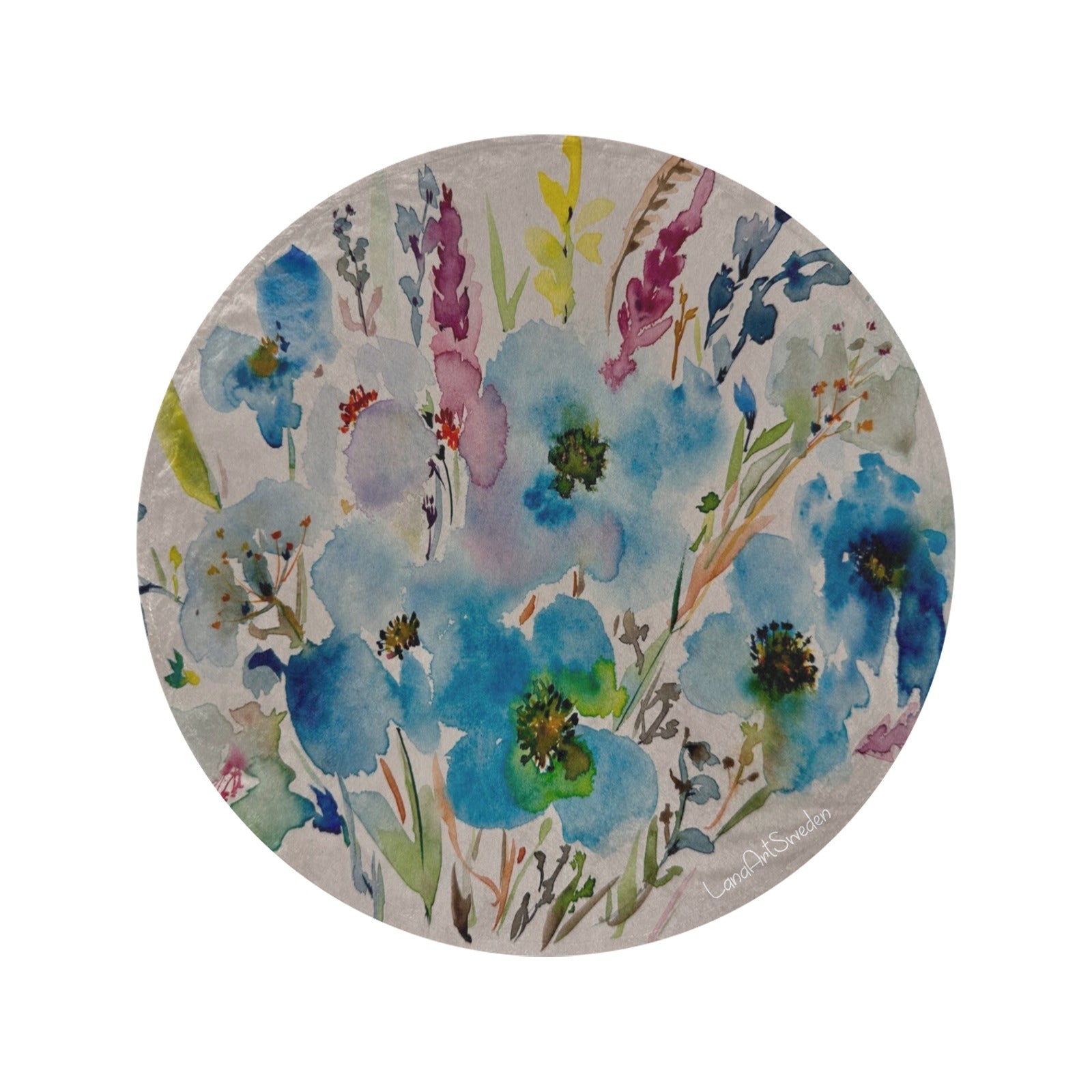 Designer ultra-soft round blanket featuring original watercolor designs for cozy and artistic home décor.