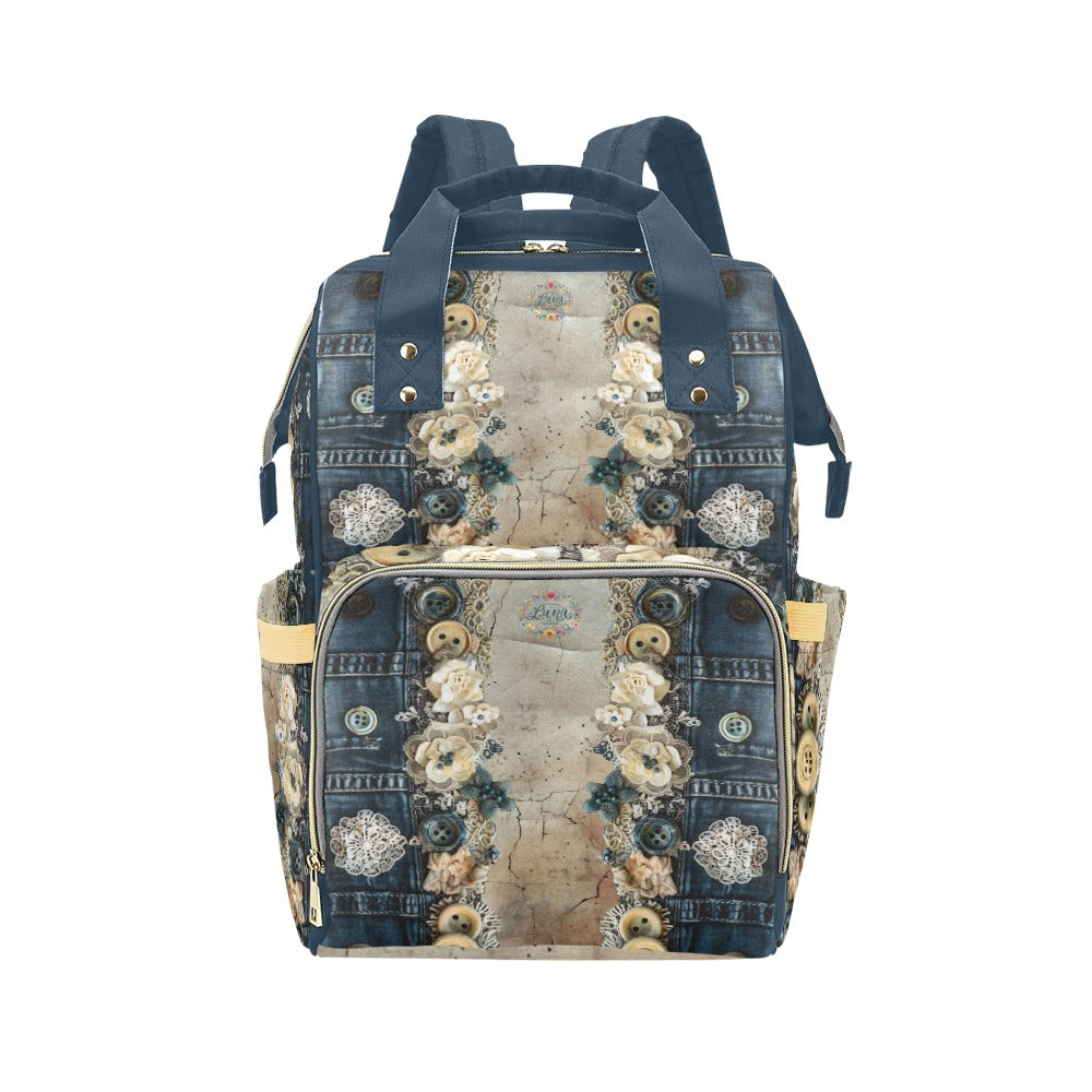 Denim Lace Tuscany Multi-Function Diaper Backpack/Diaper Bag