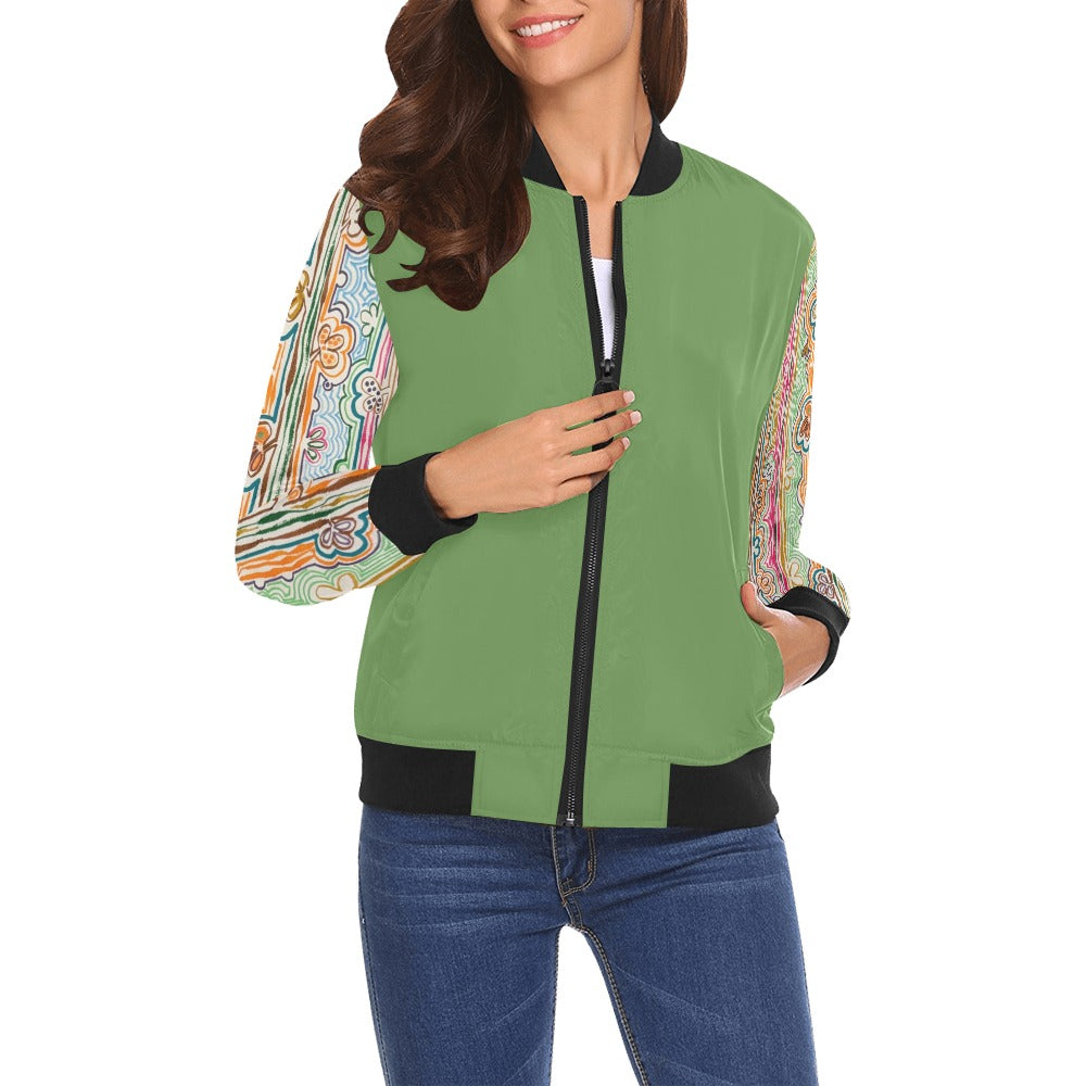 Spring Fever Sleeves All Over Print Bomber Jacket for Women