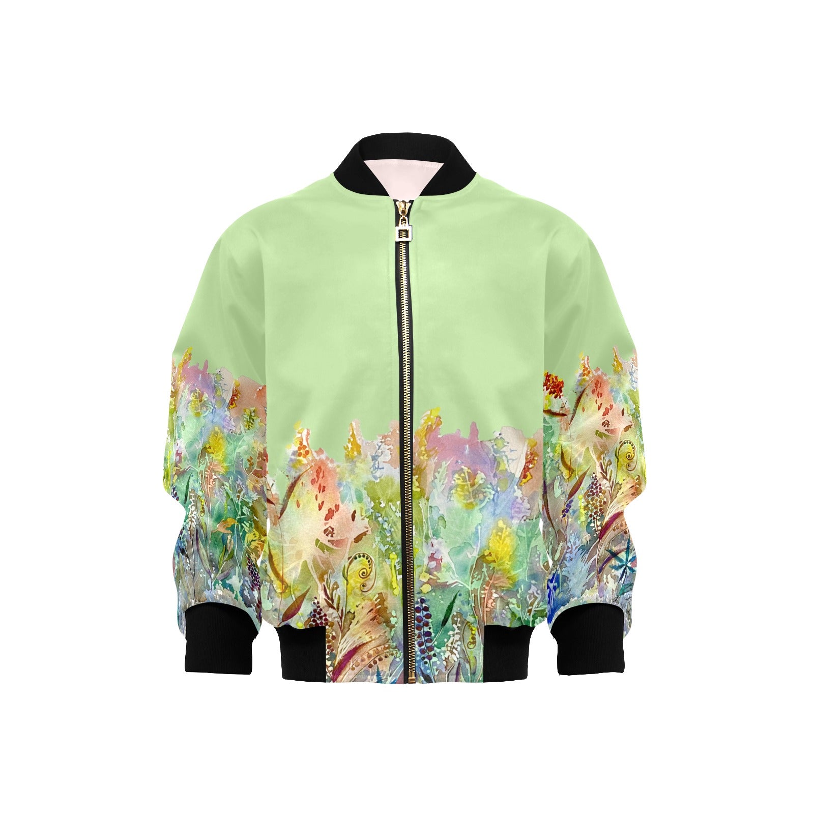 Merry Lawn Mint Kids' Bomber Jacket with Pockets (Model H40)