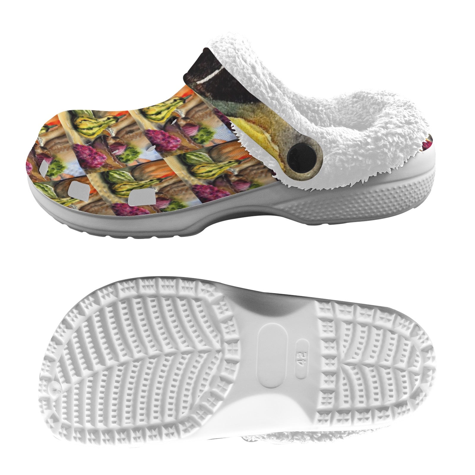 Fall Harvest Fleece Lined Foam Clogs for Adults in EVA material with fleece lining and heel strap for comfort and warmth.