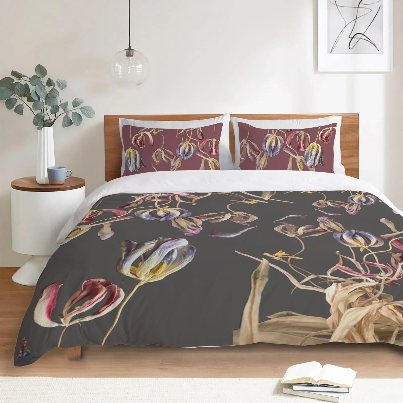 Tulip Universe Grey Ruby 3-Piece Bedding Set 94x104inch
