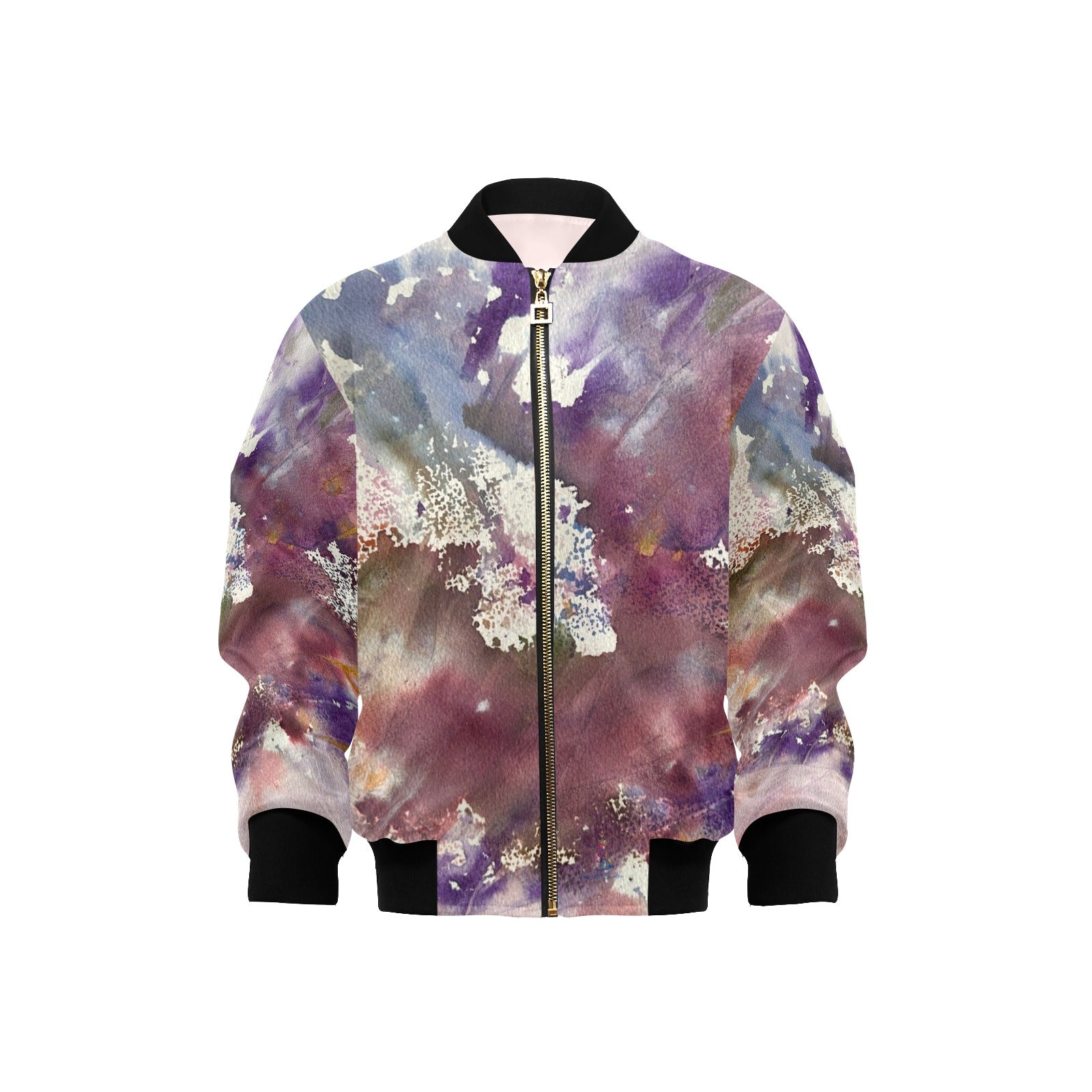 Purple Abstract Kids' Bomber Jacket with Pockets (Model H40)