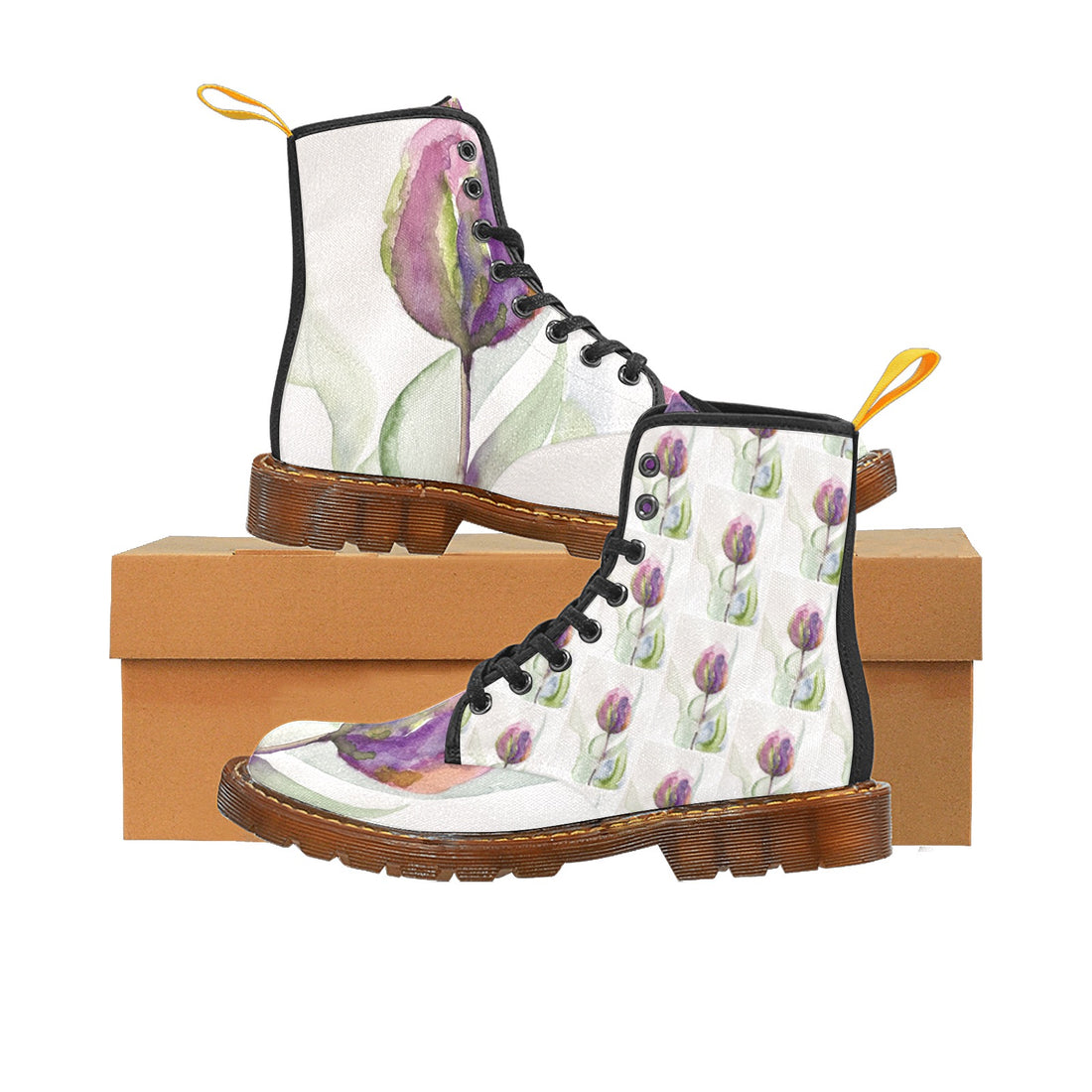 Tulip Pattern Custom Canvas Boots For Women Model 1203H