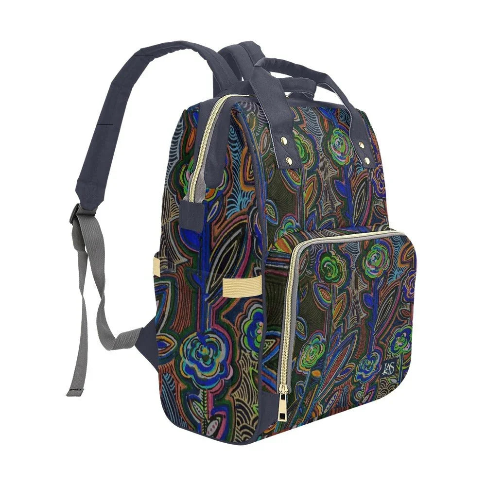 Fabled Flowers Crown Blue Multi - Function Backpack - Lana Art Sweden