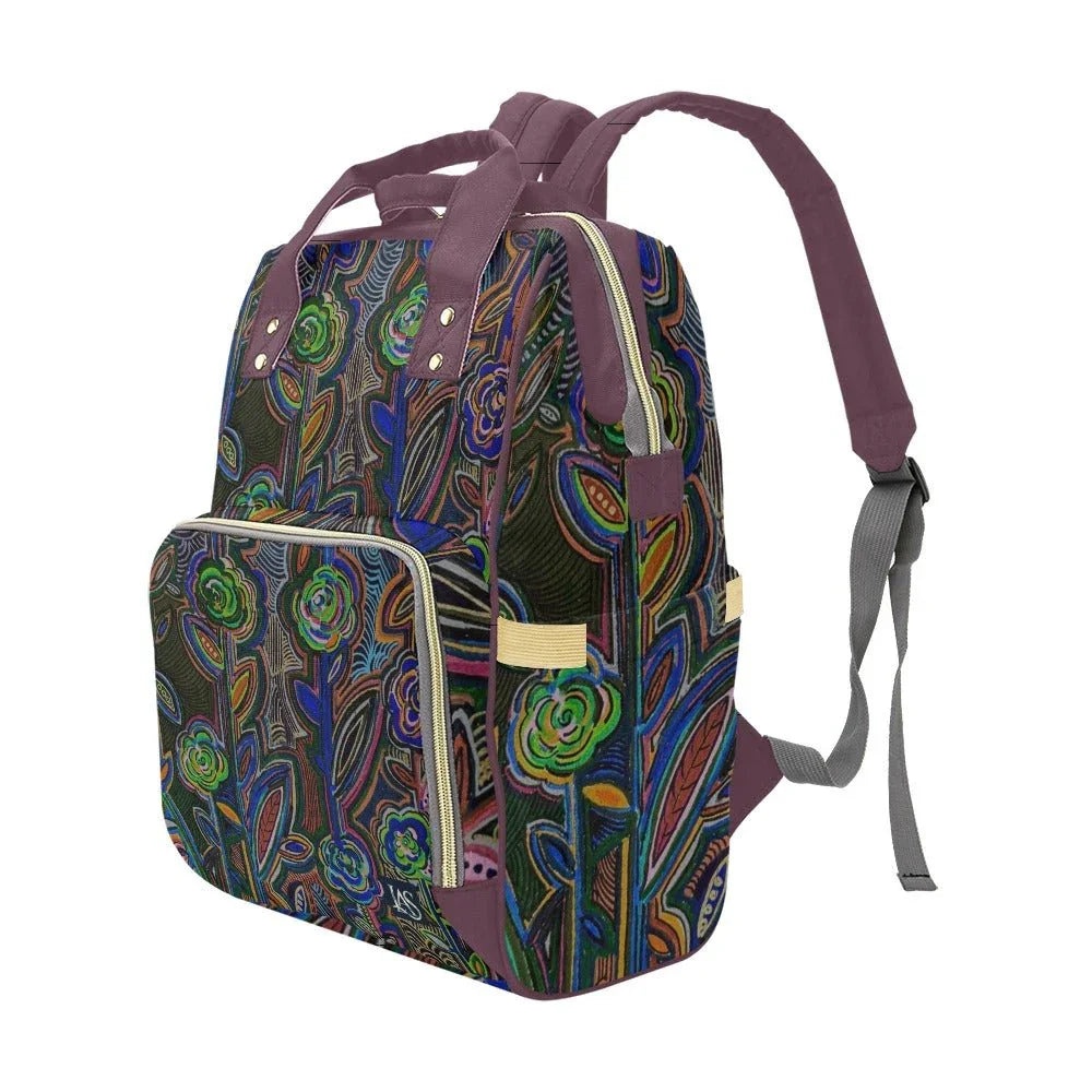 Fabled Flowers Mauve Wine Multi - Function Backpack - Lana Art Sweden