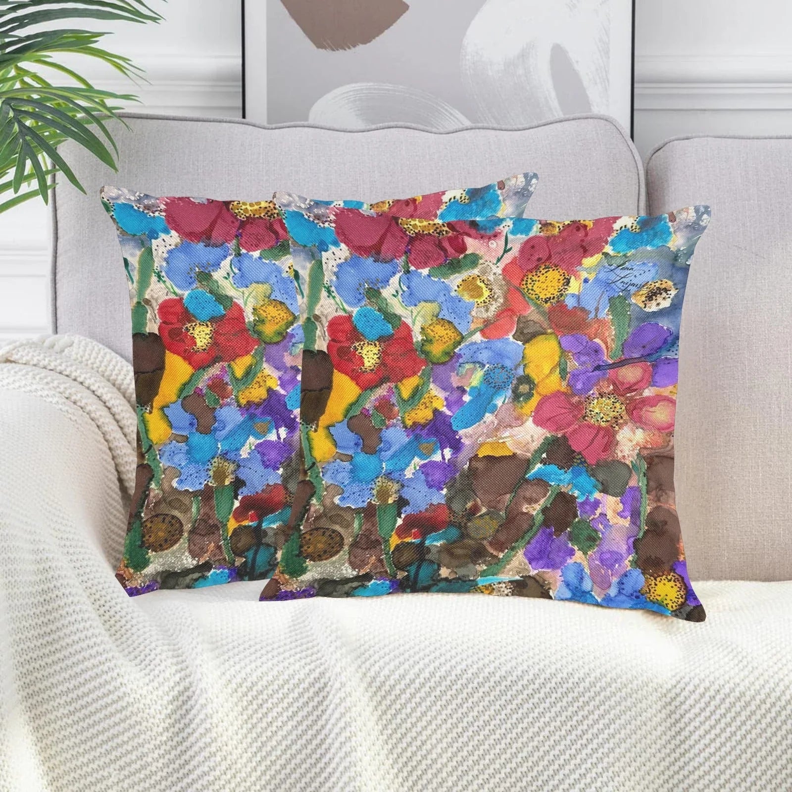 Fall Flowers and Brown Elegance Linen Zippered Pillowcase 18"x18"(Pack of 2) - Lana Art Sweden