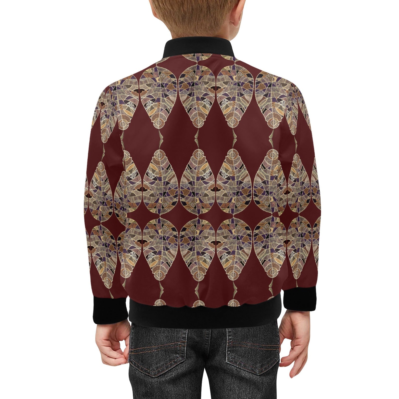 Fantasy Brown Leaf Chocolate Kids' Bomber Jacket with Pockets (Model H40) - Lana Art Sweden
