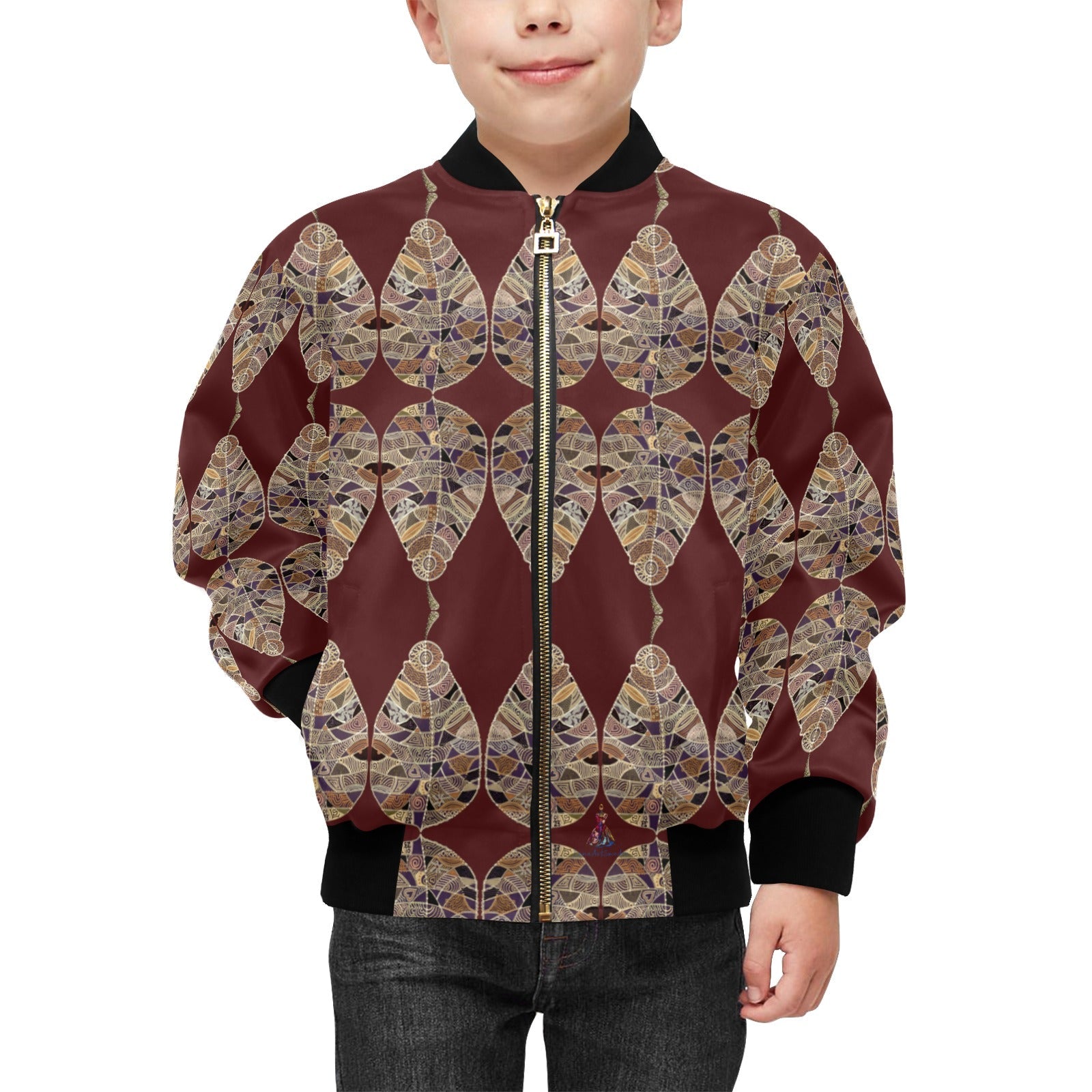 Fantasy Brown Leaf Chocolate Kids' Bomber Jacket with Pockets (Model H40) - Lana Art Sweden