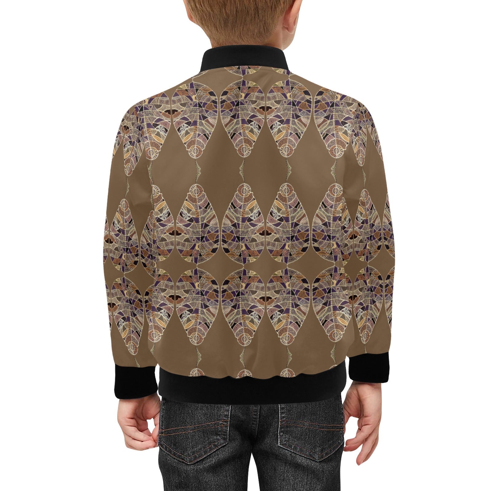 Fantasy Brown Leaf Kids' Bomber Jacket with Pockets (Model H40) - Lana Art Sweden