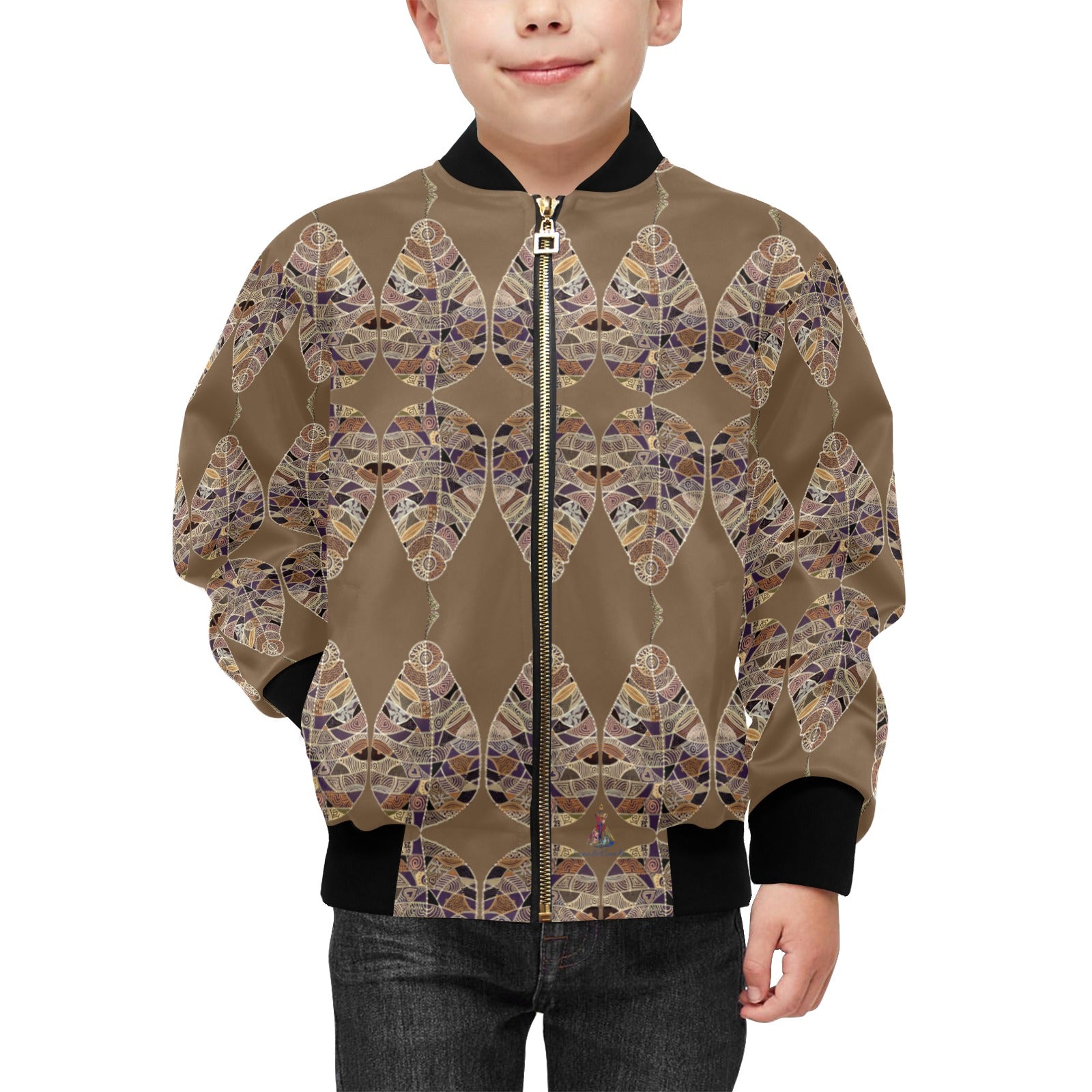 Fantasy Brown Leaf Kids' Bomber Jacket with Pockets (Model H40) - Lana Art Sweden
