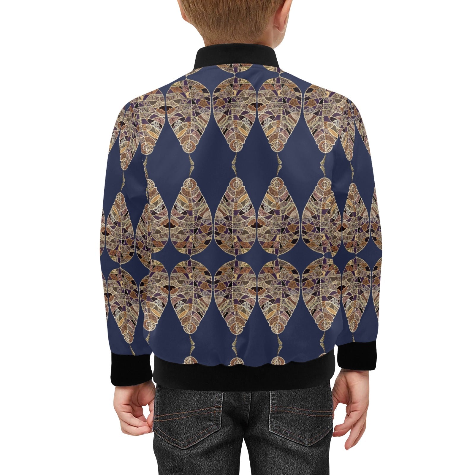 Fantasy Brown Leaf Viridian Kids' Bomber Jacket with Pockets (Model H40) - Lana Art Sweden