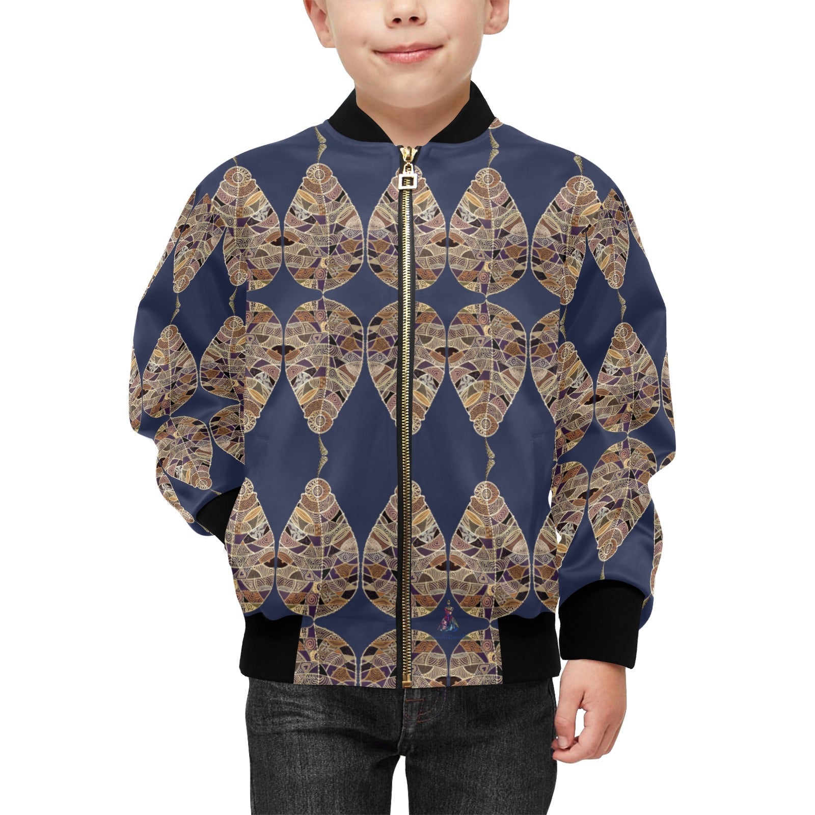 Fantasy Brown Leaf Viridian Kids' Bomber Jacket with Pockets (Model H40) - Lana Art Sweden