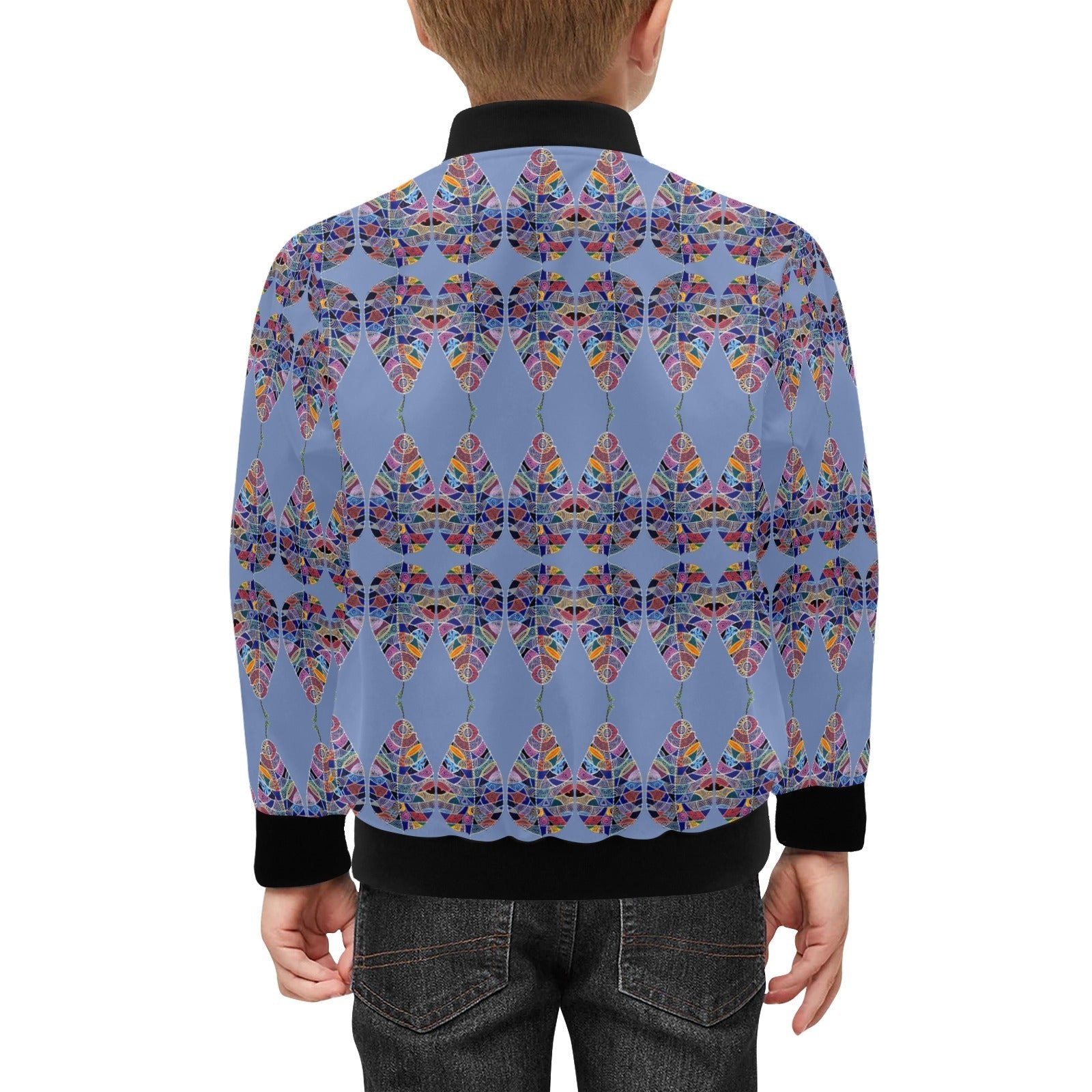 Fantasy Leaf Dusty Blue Kids' Bomber Jacket with Pockets (Model H40) - Lana Art Sweden