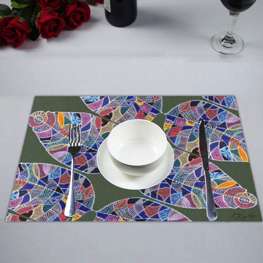 Fantasy Leaf Green Diagonal Placemat 14’’ x 19’’ (Set of 4) - Lana Art Sweden