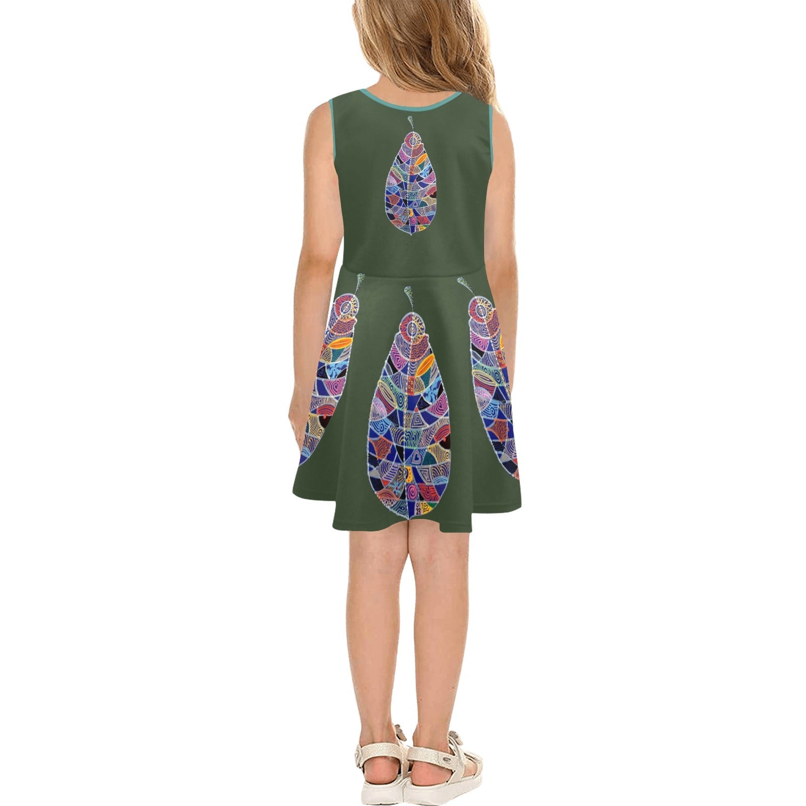 Fantasy Leaf Green Girls' Sleeveless Sundress - Lana Art Sweden