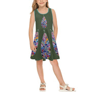 Fantasy Leaf Green Girls' Sleeveless Sundress - Lana Art Sweden