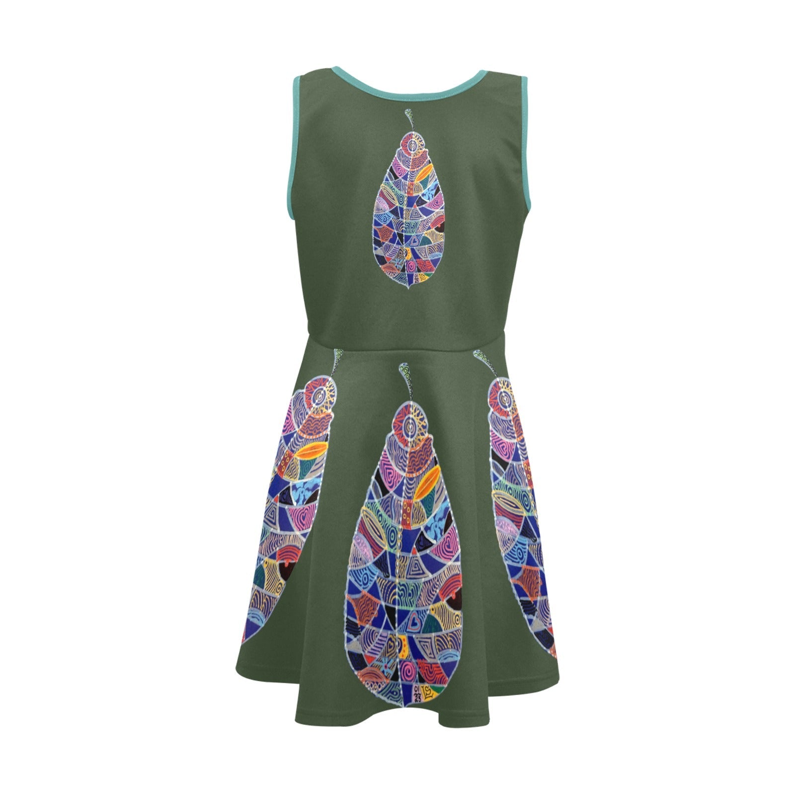Fantasy Leaf Green Girls' Sleeveless Sundress - Lana Art Sweden