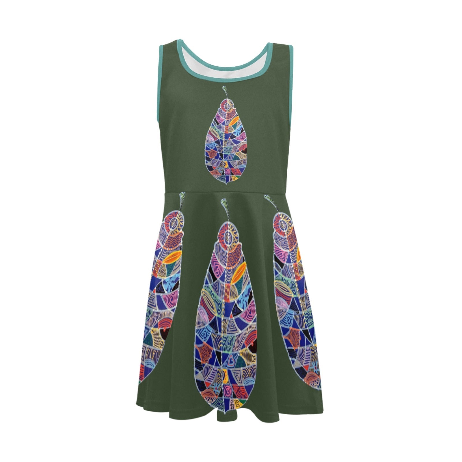 Fantasy Leaf Green Girls' Sleeveless Sundress - Lana Art Sweden