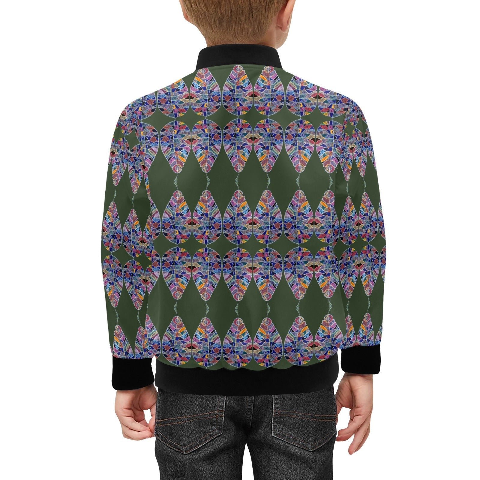 Fantasy Leaf Green Kids' Bomber Jacket with Pockets (Model H40) - Lana Art Sweden