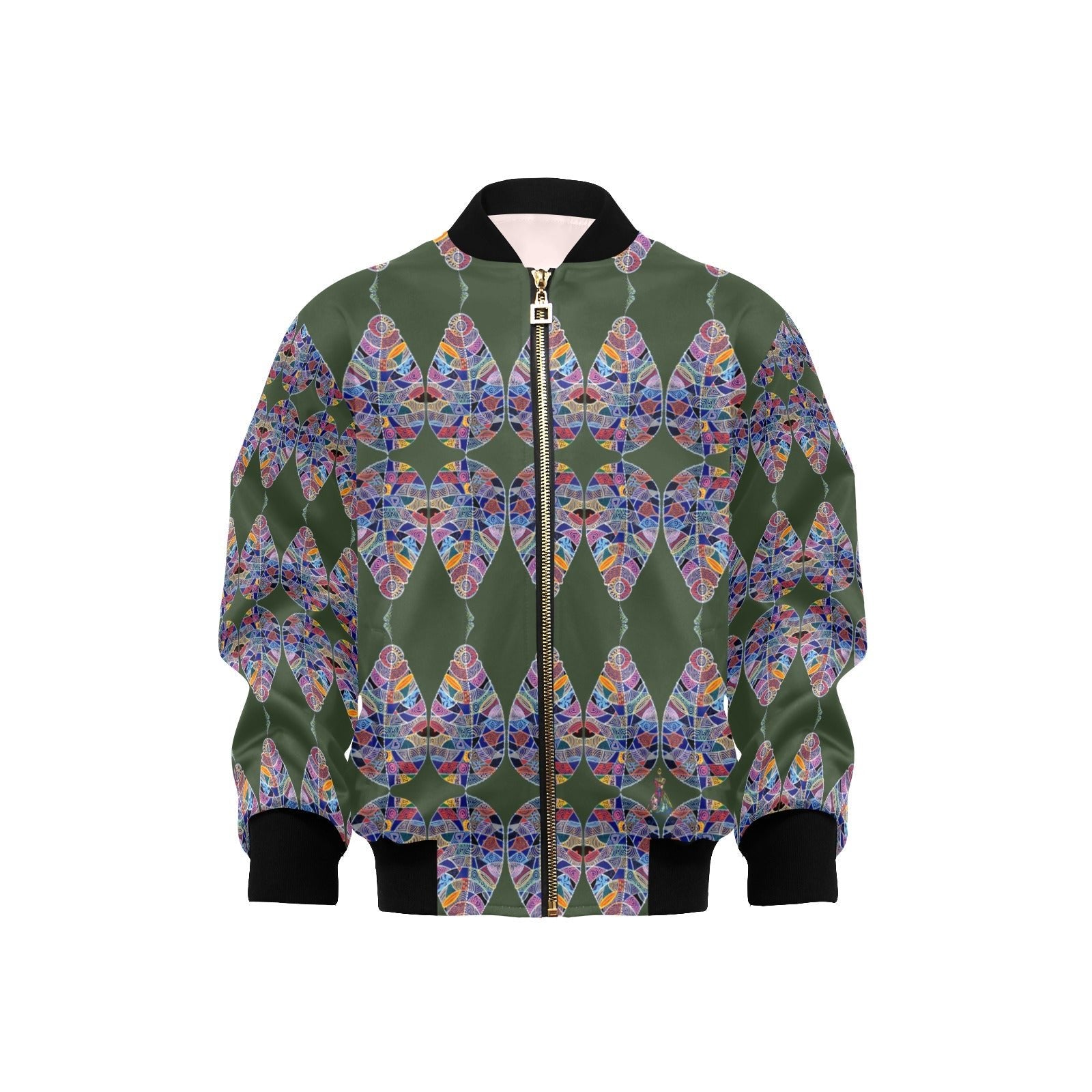 Fantasy Leaf Green Kids' Bomber Jacket with Pockets (Model H40) - Lana Art Sweden